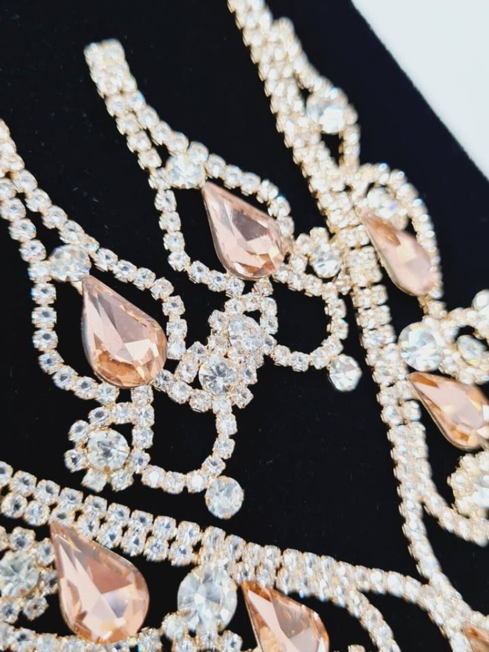 Vintage Style CZ Necklace Earrings Set Amber-Color - Picture 4 of 6